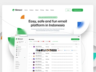 Simael - Hero Section above the fold colours dashboard design email email bussines email platform hero interface landing page saas saasdesign saasinterface saasplatform typography ui uiux ux website website design