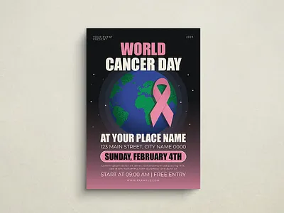 World Cancer Day Flyer Template cancer day design flat design flyer graphic design health illustration mockup vector world cancer day
