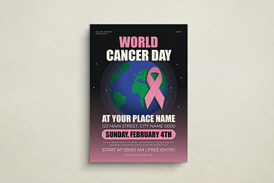 World Cancer Day Flyer Template cancer day design flat design flyer graphic design health illustration mockup vector world cancer day