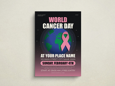 World Cancer Day Flyer Template cancer day design flat design flyer graphic design health illustration mockup vector world cancer day