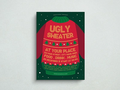 Ugly Sweater Flyer Template christmas design flat design flyer graphic design illustration ugly sweater vector xmas