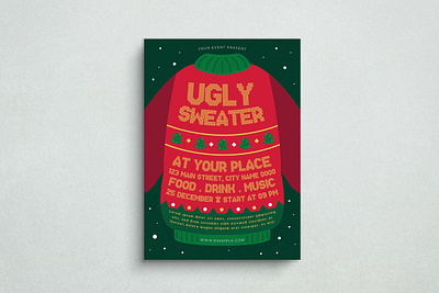 Ugly Sweater Flyer Template christmas design flat design flyer graphic design illustration ugly sweater vector xmas