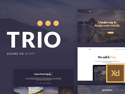 Trio UI Kit for Adobe XD adobexd ceramic website design design kit figma landing landing page nickparker page presentation projectcomet trio ui kit ui ux design uikit ux web