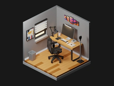 3D Desk Setup 3d apple armchair computer desk desk setup freelancer homepod illustration isometric keyboard mac mac mini macbook microphone monitor mouse streamer working space