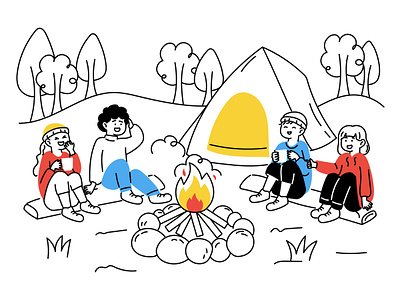 Camping Illustration adventure bonfire camp camper campfire camping campsite coffee fire happy illustration journey nature outdoor summer camp tent trip wilderness