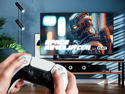 TV Screen with the Game Play Mockup PSD device