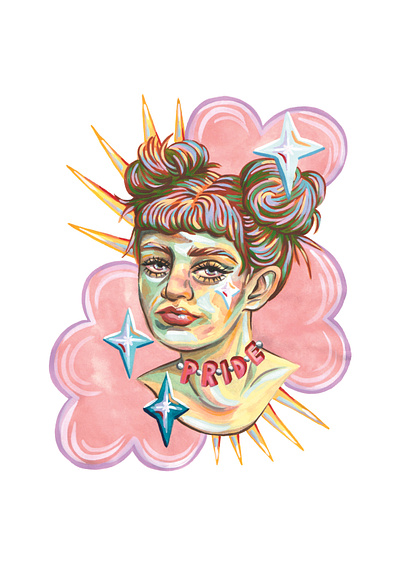 Pink Pride Portrait aesthetic art behance character contemporary dribbblers expressive art gouache painting illustration illustrator inclusive art lgbtq lgbtqia meaningful art pastel colours portrait painting portraiture pride print stars traditional art