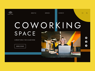 Coworking concept aesthetics bright design home page ui ux webdesign yellow