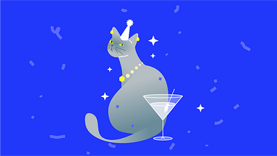 Not so party cat animal cat cats character cute drink gradient grey illustration kitty party pet sassy vector