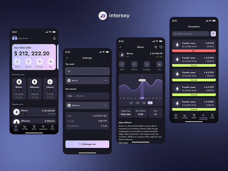 Mobile app: Crypto wallet | Design concept branding crypto cryptocurrency cryptowallet darktheme designconcept mobileapp pink ui uxdesign violet wallet