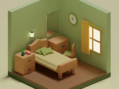 3D Isometric Bedroom Lowpoly Vintage Color 3d 3d illustration 3d isometric architecture visualization blender cartoon illustration interior isometric low poly render