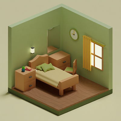 3D Isometric Bedroom Lowpoly Vintage Color 3d 3d illustration 3d isometric architecture visualization blender cartoon illustration interior isometric low poly render