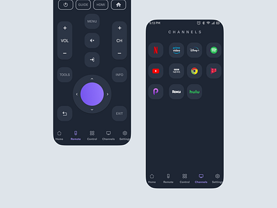 RemoteZen + TV Remote App Design ac remote alexa explore iap in app purchase design remote remote app remote control siri tv channels tv remote ui