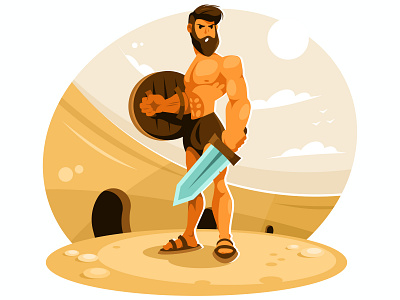 Gladiator arena fight gladiator illustration man rome shield sword vector