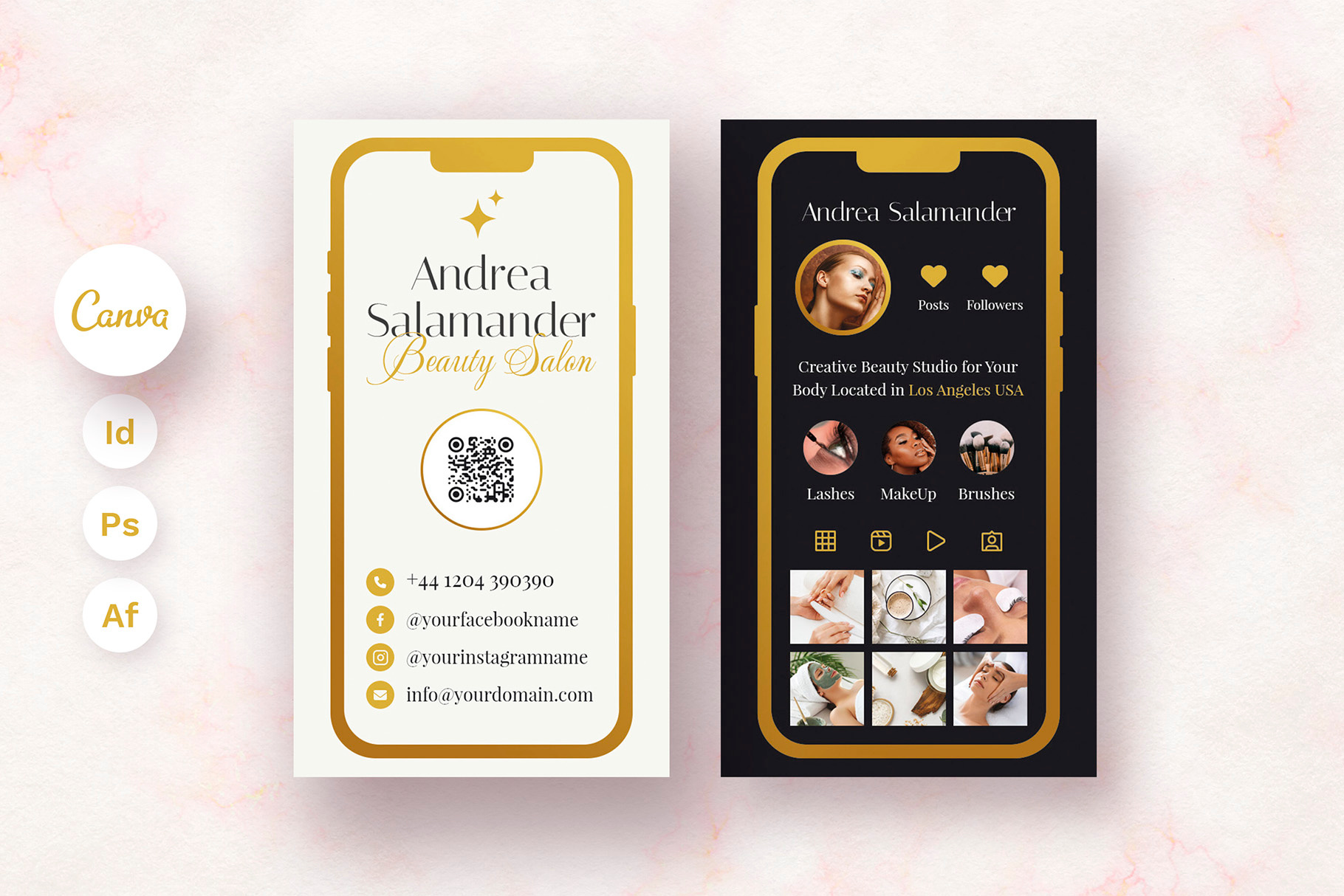 Business Card Template for a Esthetician and Beauty Salon beauty business card business card business card template canva business card canva template card template envato elements esthetician business card fully editable graphic design indesign template ios app iphone app iphone design iphone interface iso design photoshop template print template stylist business card unique business card