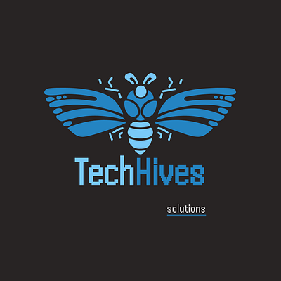 Tech company logo concept bee blue branding company hive innovation logo minimal modern tech