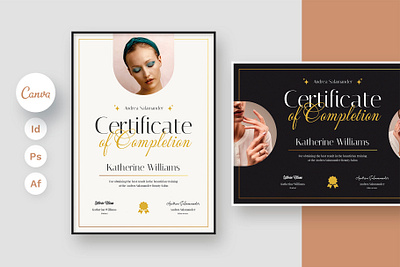 Certificate of Completion Canva Template for Esthetician beauty business canva certificate canva template certificate design certificate print certificate template cosmetology esthetician graphic design hair stylist horizontal flyer indesign certificate indesign template light and dark nail tech photoshop certificate photoshop template print design print template vertical flyer