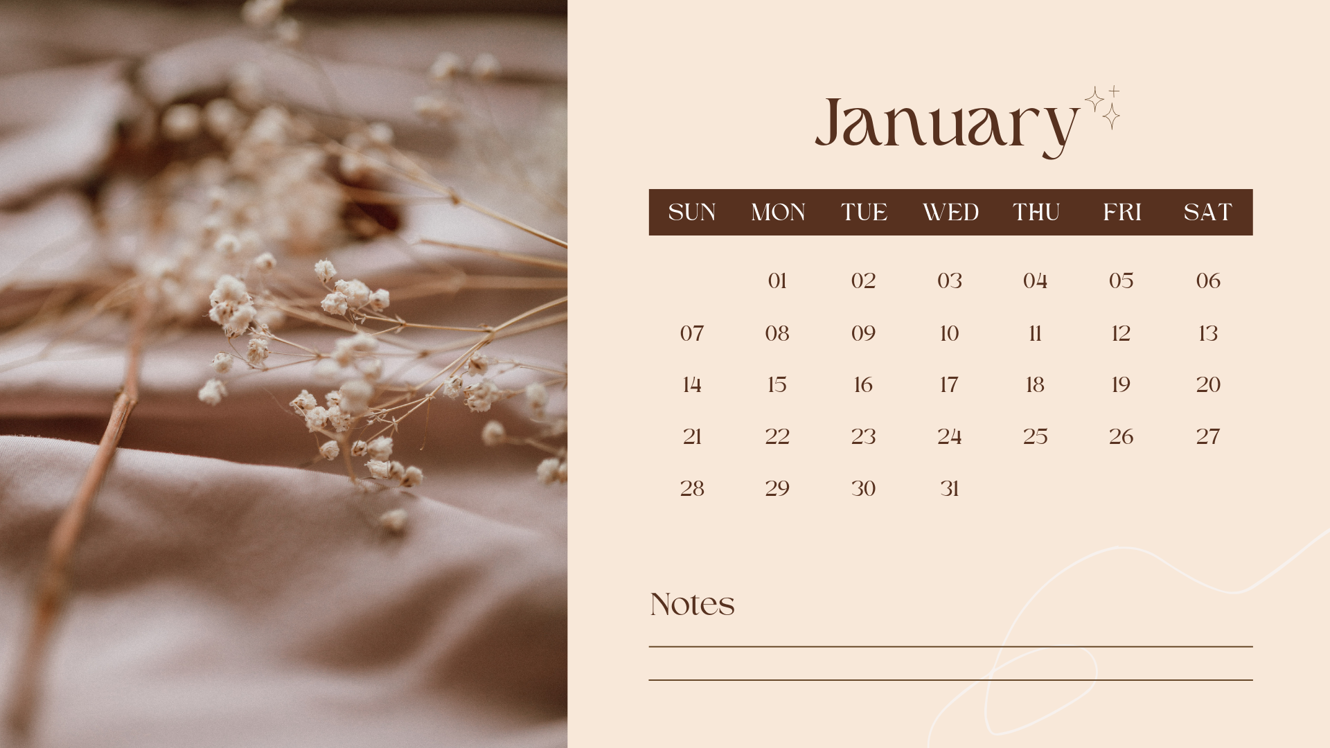 Beige & Brown Theme 2024 Calendar Postcard Design by Sumaiyya Islam ...