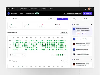 Aeroflow - Development Platform ai code dark dashboard design development git github light minimalism platform product saas sourcecode ui ux