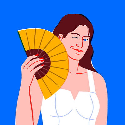 Summer fan digital drawing fashion fun illustration portrait summer woman