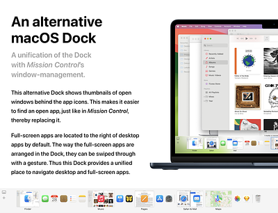 An alternative macOS Dock desktop dock full screen apps macos 15 macos concept madewithsketch mission control window management workflow workspace