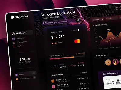 Fintech Dashboard Concept black concept dark dark theme dashboard design finance finance managing inhensweb modern red ui