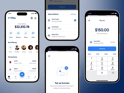 Financial Mobile iOS App animation app design bank app banking app banking wallet credit card e wallet finance app financial app fintech fintech app mobile app mobile banking money money transfer motion graphics online wallet payment app transactions