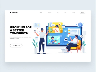 Study illustration landingpage online person student study teacher work