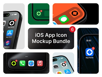 iOS App Icon Mockup Bundle app design app icon app icon mockup app logo bento design brand design brand identity branding free mockup freebies ios app icon iphone mockup lettermark logo mark mobile mockup mockup bundle tech logo typography