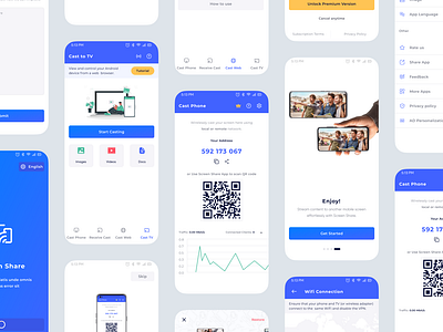 Cross-Platform Casting App UI Design card view cast to tv casting complete project home page iap in app purchese onboarding qr stats tv cast web cast