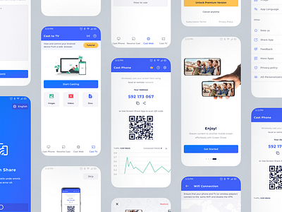 Cross-Platform Casting App UI Design card view cast to tv casting complete project home page iap in app purchese onboarding qr stats tv cast web cast