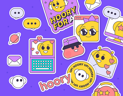 Stickers for Hoory ai assistent artwork customer support design graphicdesign illustration lineart sticker design sticker set stickers ui vector visual design