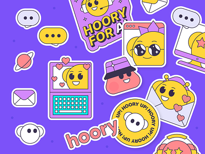 Stickers for Hoory ai assistent artwork customer support design graphicdesign illustration lineart sticker design sticker set stickers ui vector visual design