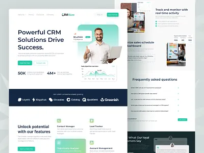 CRM Landing Page Design branding clean costumer relationship management crm design graphic design modern prosenjitdeb typo ui design uiux design ux design web web con webdesign website website builder website design