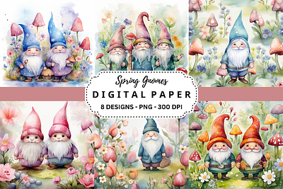 Watercolor Spring Gnomes Background tumbler wrap