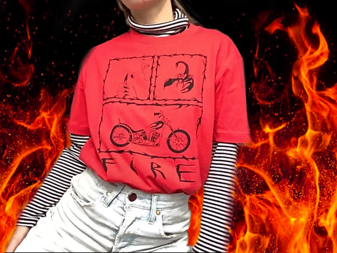 fire cigarette design fire illustration scorpio screen print screen printed screenprint tee tshirt typography