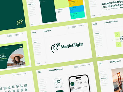 MagicFlight gets ready to take off - Brand Guide brand guide branding campaign clean green logo logo design logo type minimal modern simple travel