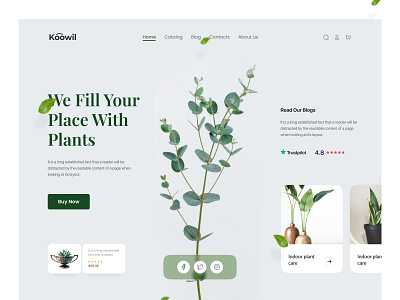Koowil Plant Shop | Web Design cart design figma graphic design green grey landing page minimalistic online store plant shop ui ui design ux ux design web design website