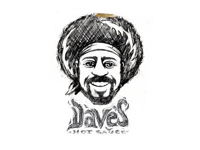 Dave’s Hot Sauce Pencil Sketch 70s afro bandana beard caricature goatee hendrix hippie illustration jimi hendrix kung fu mascot portrait rockstar tie dye