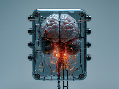 Brain machine ai brain cyberpunk graphic design machine midjourney
