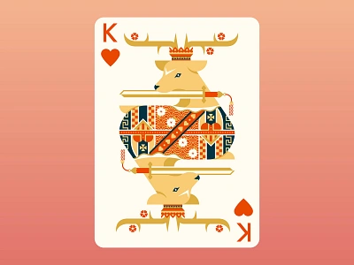 Quinn the Fox Playing Cards: King of Hearts animals cards color colour cool cute deer flat design geometric illustration king of hearts nature playing cards stag