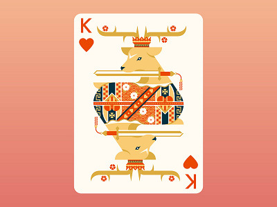 Quinn the Fox Playing Cards: King of Hearts animals cards color colour cool cute deer flat design geometric illustration king of hearts nature playing cards stag