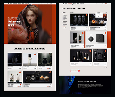 E-commerce website of exclusive perfumes. Figma cards e commerce figma graphic design modern design online shop order perfume shop ui ux web design website