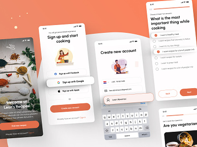 Login screen - Recipe App app application culinary food food app log in log in screen login mobile mobile screen mobile ui onboard mobile onboard process onboarding orange orange food app recipe app screen ui white and orange mobile