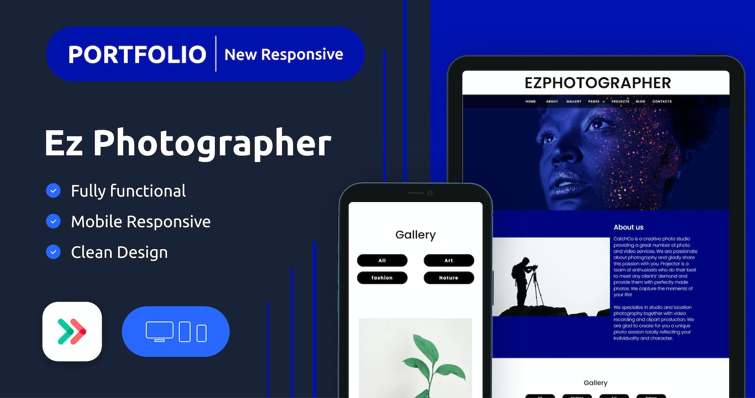 Ez Photographer NoCode Web Portfolio Template blog branding bubble bubble.io design eazycode nocode portfolio responsive design template ui ux web template website