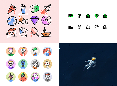 2023 Top Shots astronaut avatar handdrawn icons illustrations