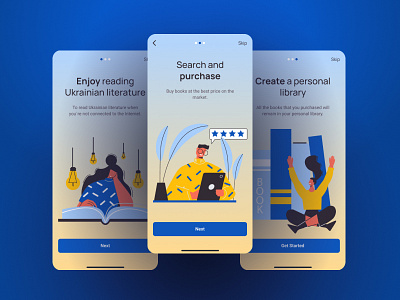 Mobile APP.Ukrainian library. graphic design library logo mobile app. onbording