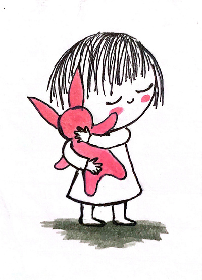 Rabbit hug drawing illustration pen sketch reference sketch watercolor