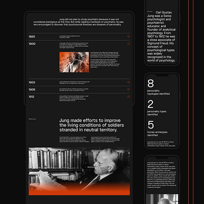 Longread website about Carl Jung website biography darktheme darkthemedesign uidesigner uiux uiuxdesign uiuxdesigner webdesign webdesigner