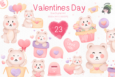 Valentine’s Day Bear Clipart PNG file animation bear branding design graphic design illustration logo typography ui ux valentines day vector